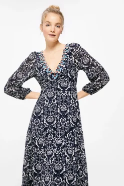 * Vestido Midi Escote Cenefa Azul Oscuro Hot