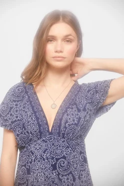 * Vestido Midi Escote Cenefa Estampado Azul Outlet