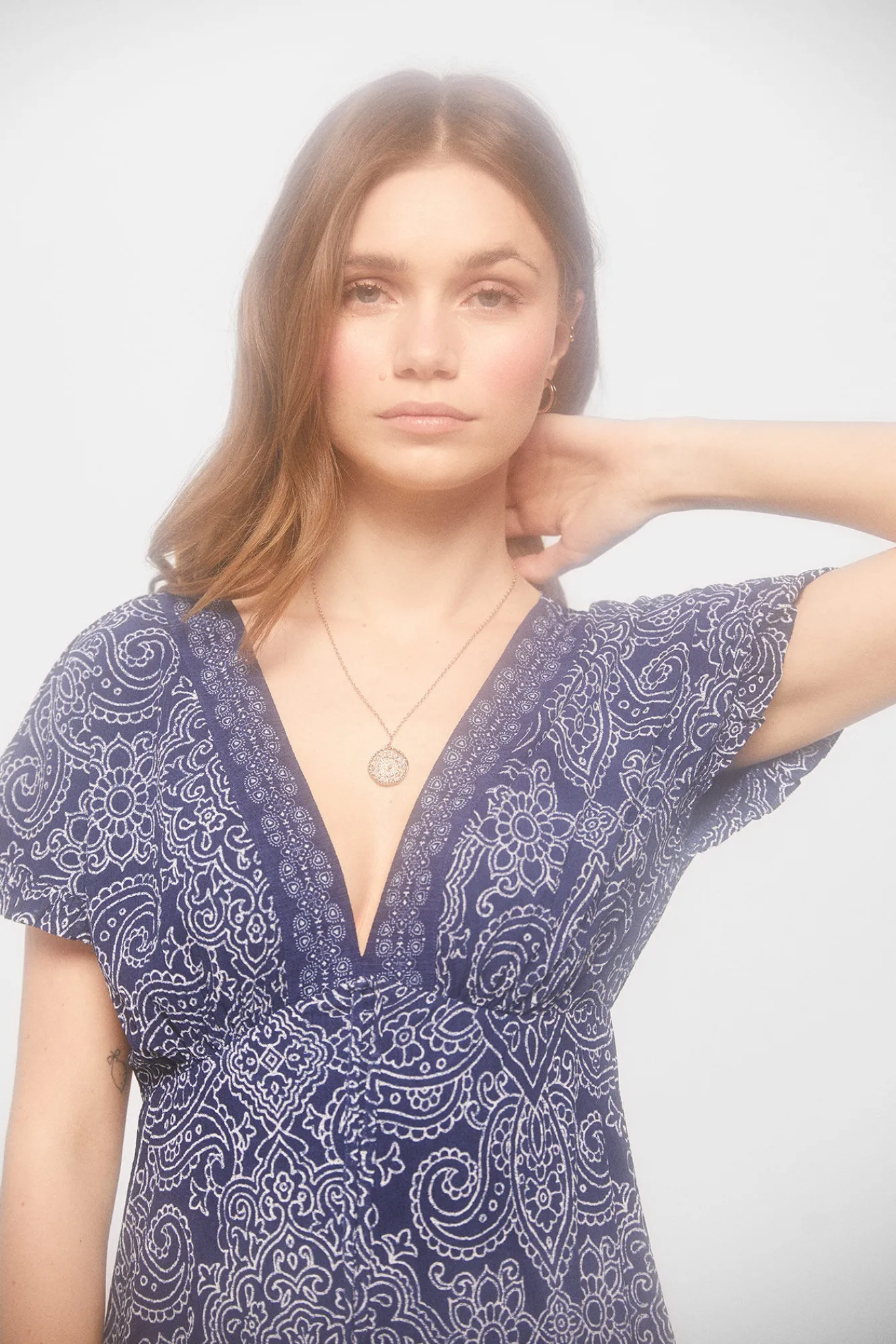 * Vestido Midi Escote Cenefa Estampado Azul Outlet