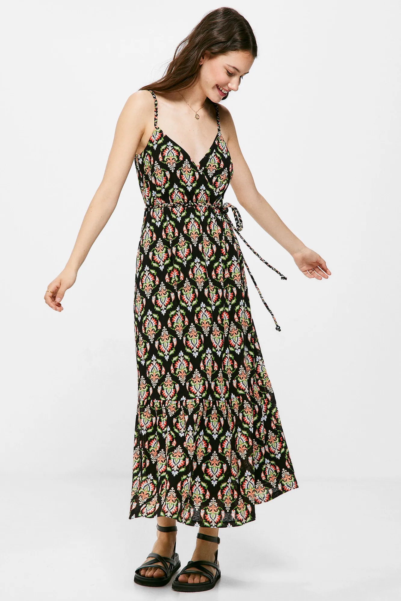 * Vestido Midi Escote Cruce Negro New