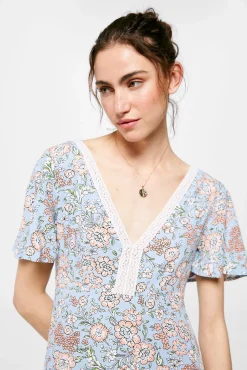 * Vestido Midi Escote Espalda Lazo Estampado Turquesa Outlet