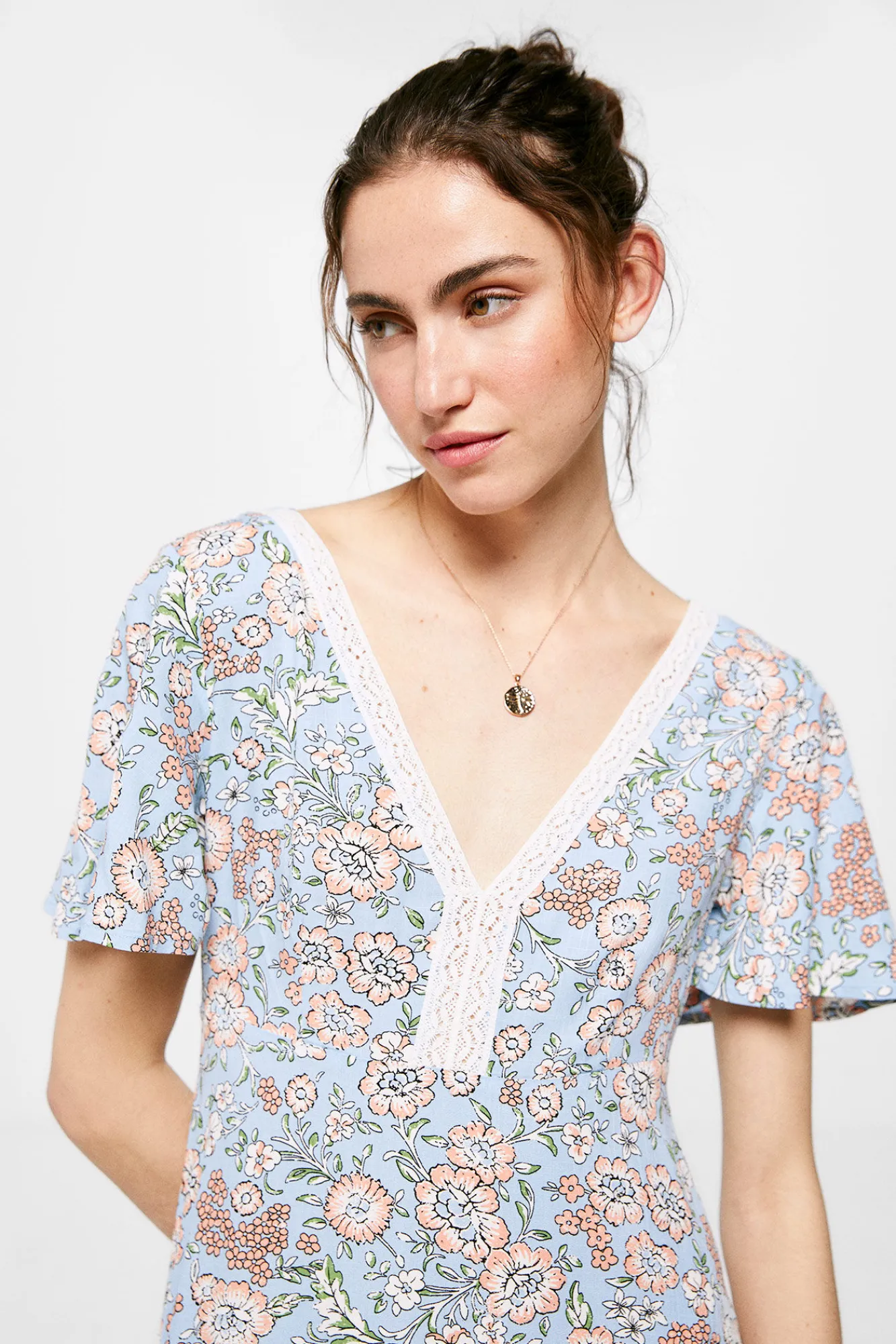 * Vestido Midi Escote Espalda Lazo Estampado Turquesa Outlet