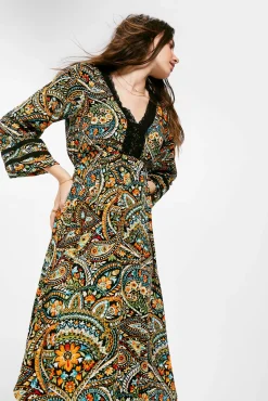 * Vestido Midi Escote Lace Negro Outlet