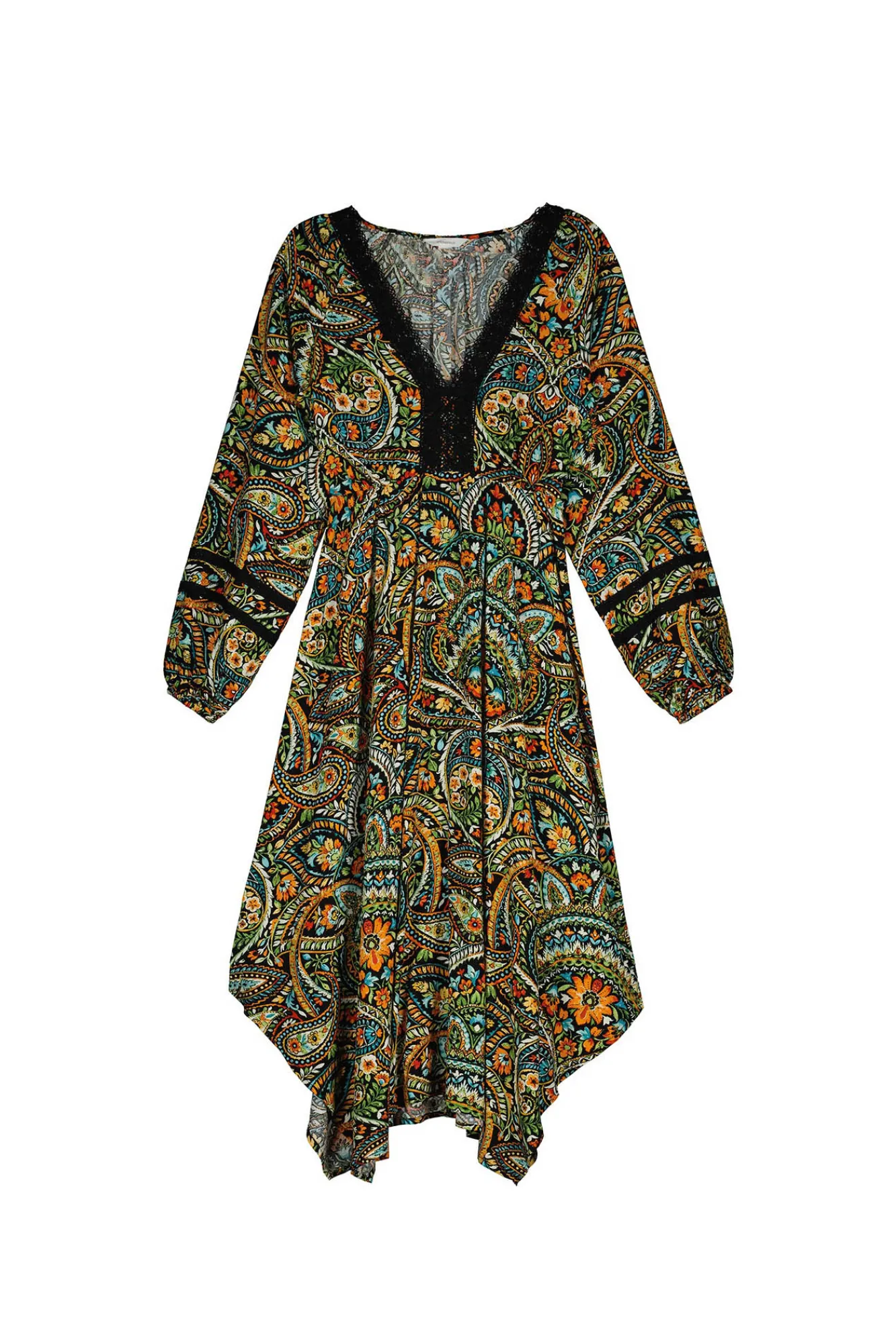 * Vestido Midi Escote Lace Negro Outlet