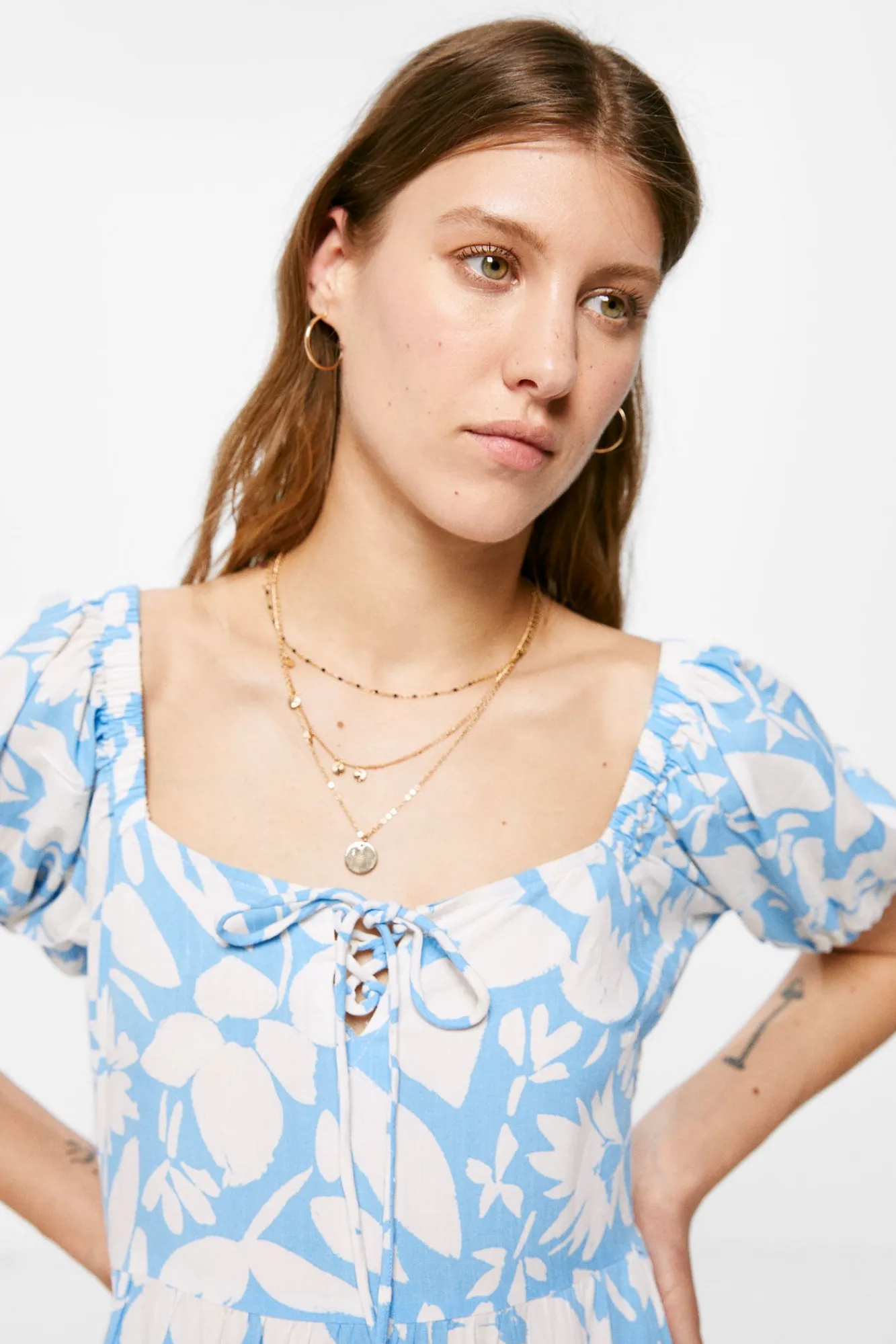 * Vestido Midi Escote Lazo Azul Medio Sale