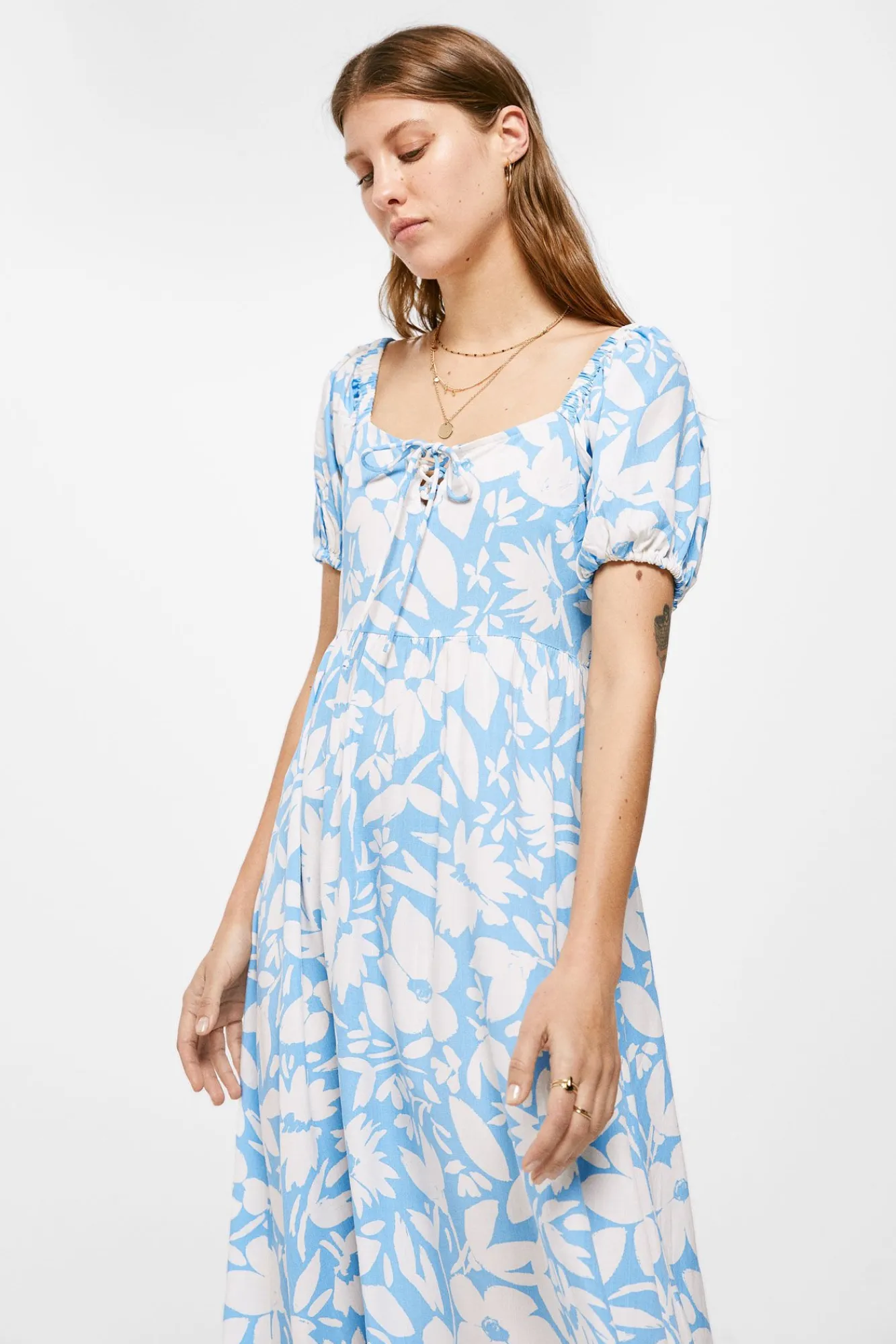 * Vestido Midi Escote Lazo Azul Medio Sale