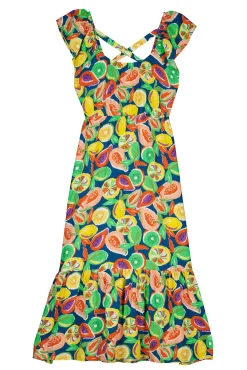 * Vestido Midi Espalda Cruzada Azul Best