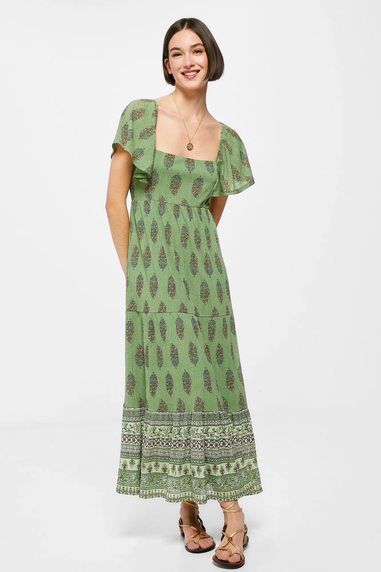 * Vestido Midi Espalda Lazo Zig Zag Verde New