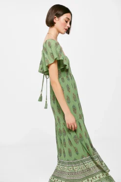 * Vestido Midi Espalda Lazo Zig Zag Verde New