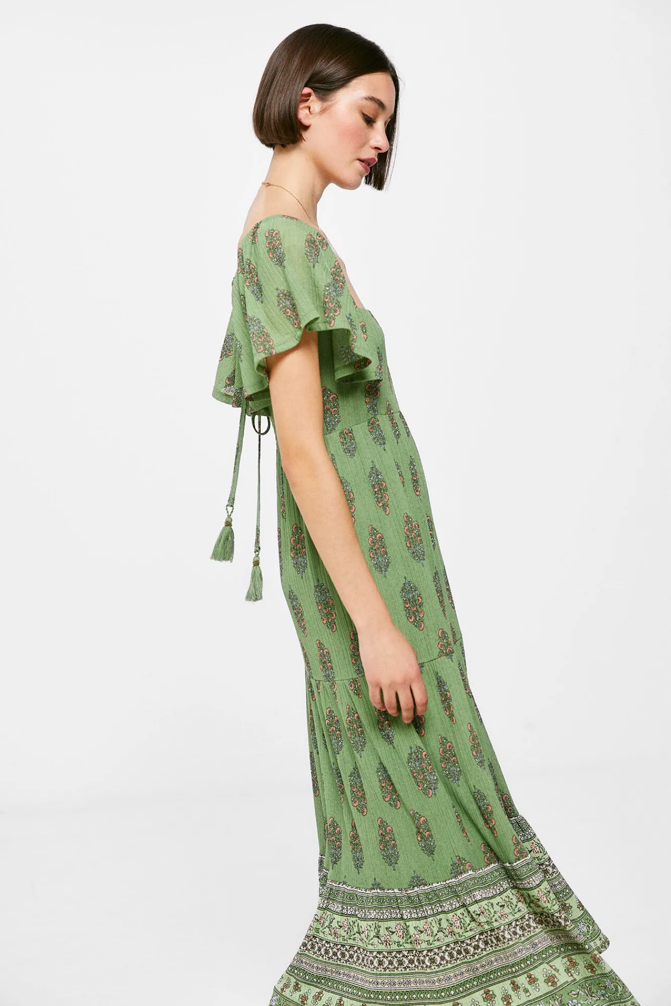 * Vestido Midi Espalda Lazo Zig Zag Verde New