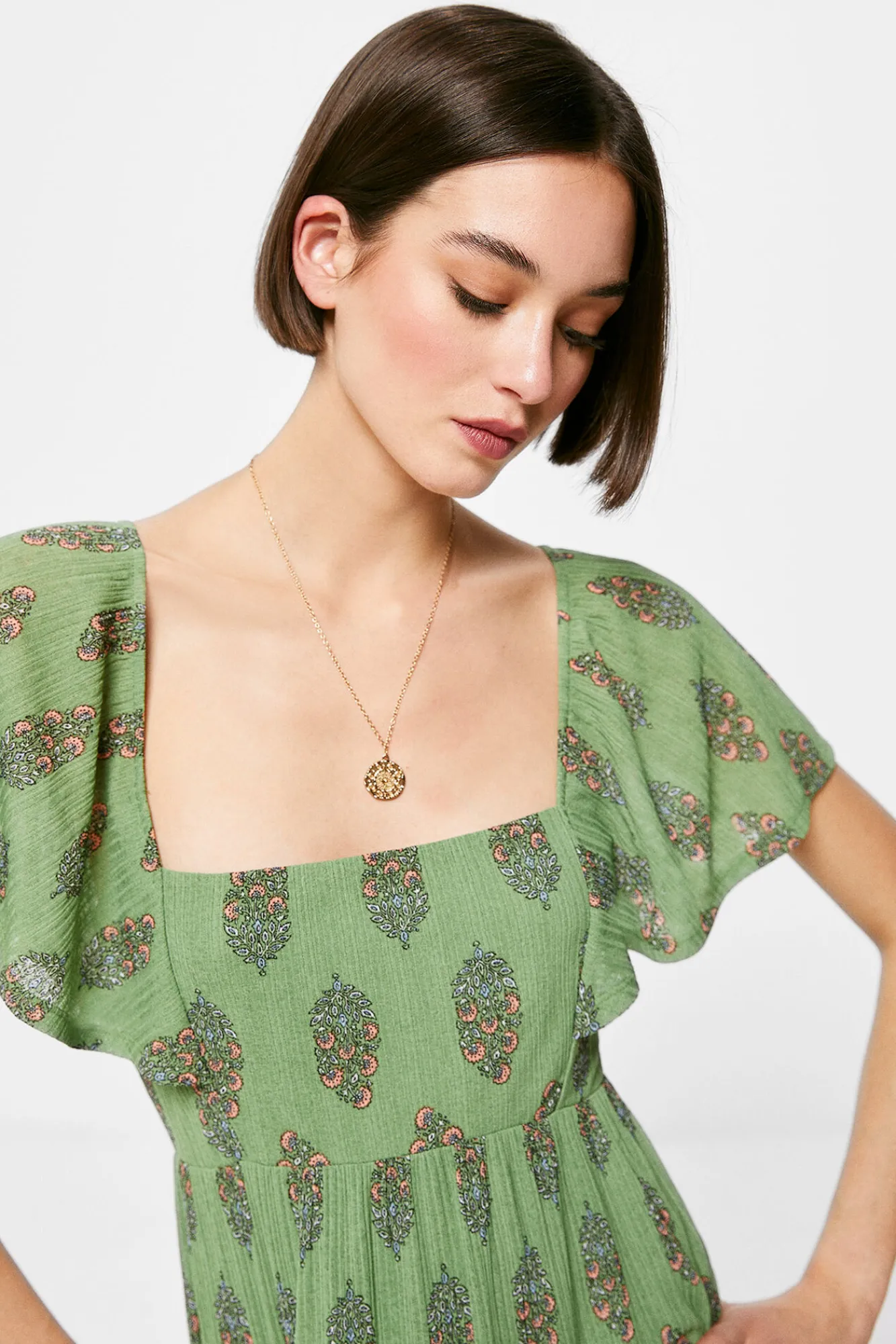 * Vestido Midi Espalda Lazo Zig Zag Verde New
