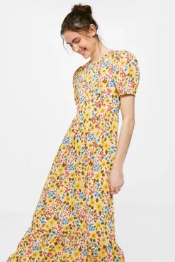 * Vestido Midi Estampado Amarillo Discount