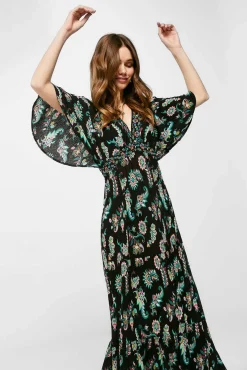 * Vestido Midi Estampado Negro Online