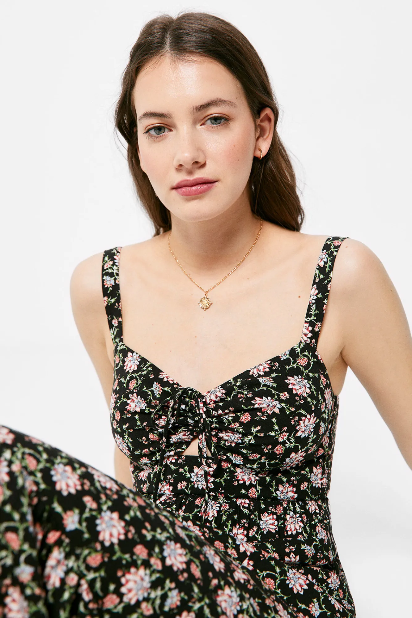 * Vestido Midi Estampado Escote Nudo Negro Discount
