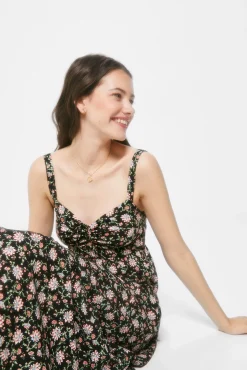 * Vestido Midi Estampado Escote Nudo Negro Discount