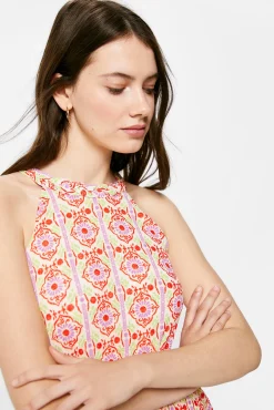 * Vestido Midi Estampado Picos Estamapado Naranja Hot