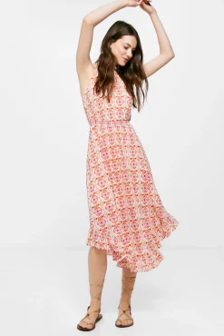 * Vestido Midi Estampado Picos Estamapado Naranja Hot