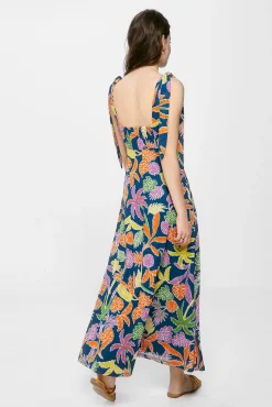 * Vestido Midi Estampado Tropical Azul Discount