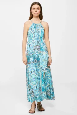 * Vestido Midi Halter Estampado Azul Online