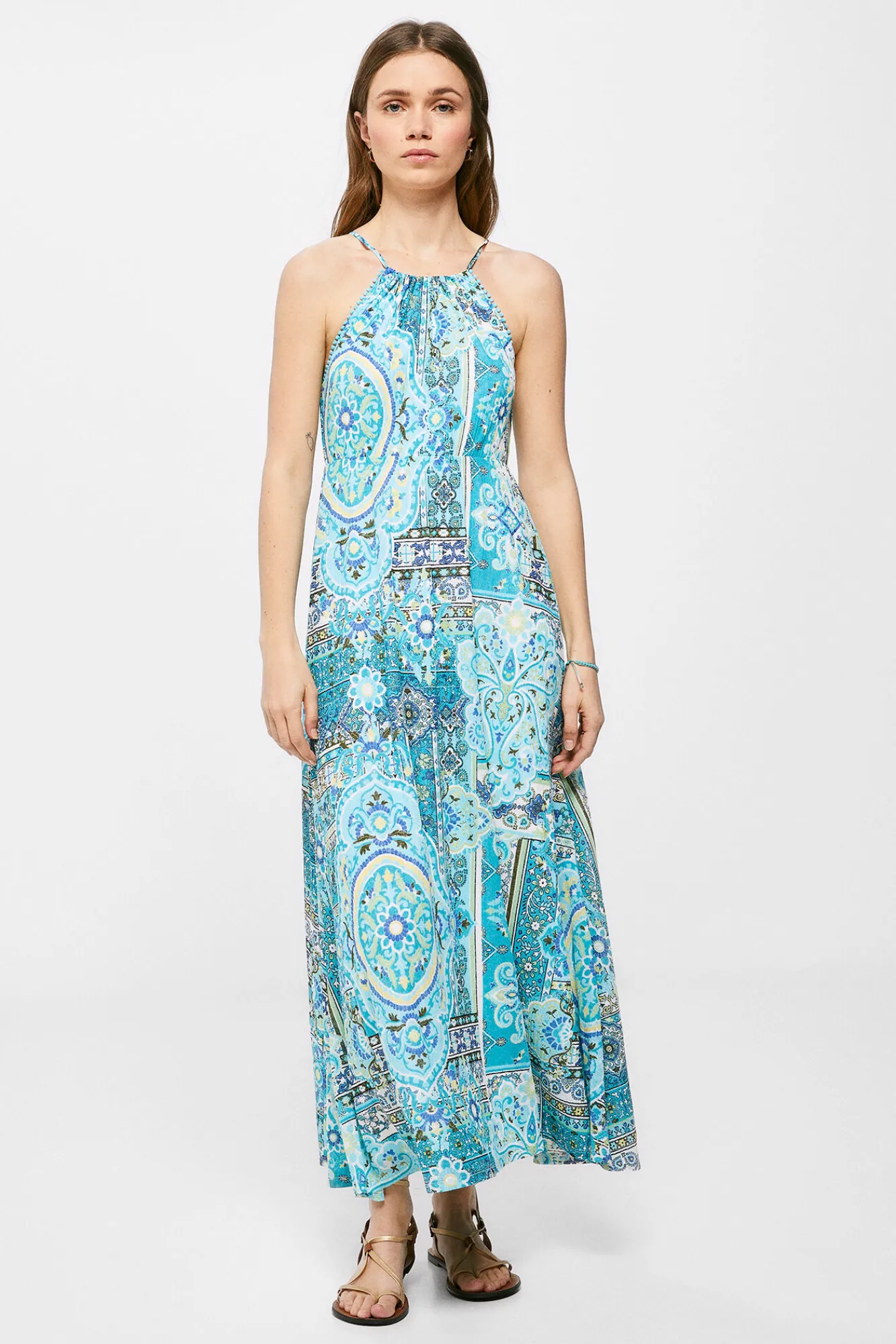 * Vestido Midi Halter Estampado Azul Online