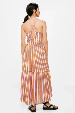 * Vestido Midi Halter Rayas Naranja Best