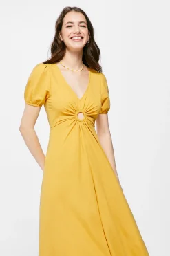 * Vestido Midi Liso Arandela Dorado New