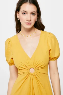 * Vestido Midi Liso Arandela Dorado New