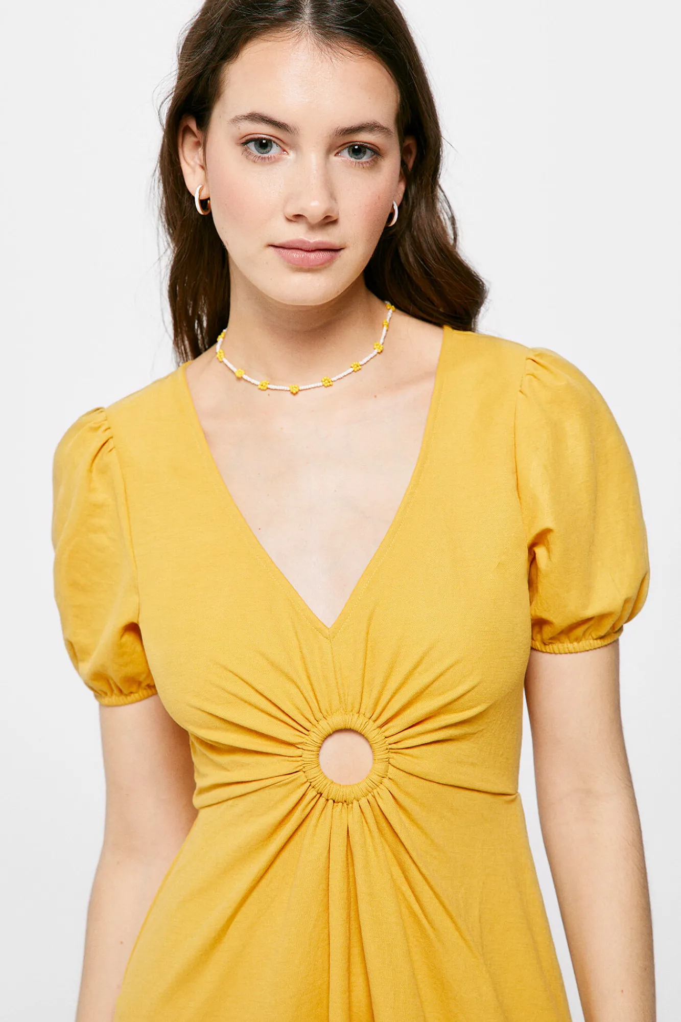 * Vestido Midi Liso Arandela Dorado New