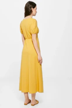 * Vestido Midi Liso Arandela Dorado New