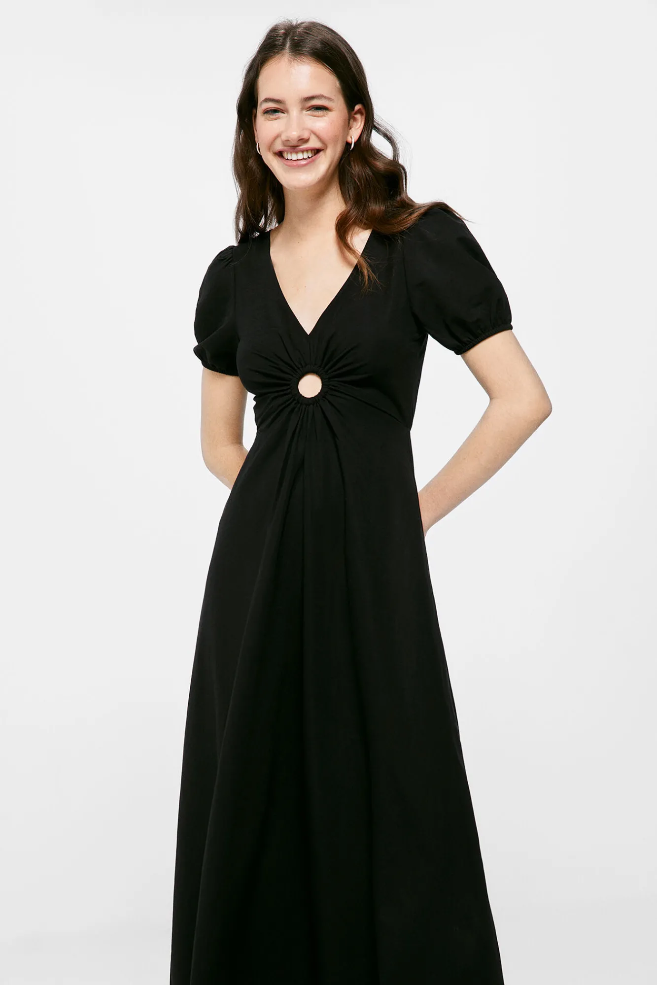 * Vestido Midi Liso Arandela Negro Hot