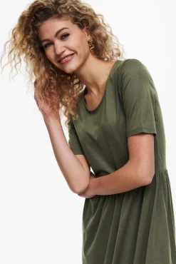 JDY Vestido Midi Manga Corta Kaki Oscuro Sale