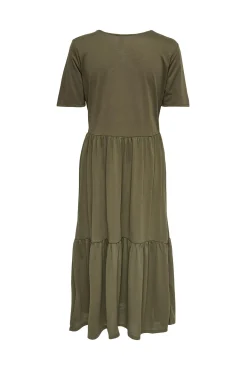 JDY Vestido Midi Manga Corta Kaki Oscuro Sale