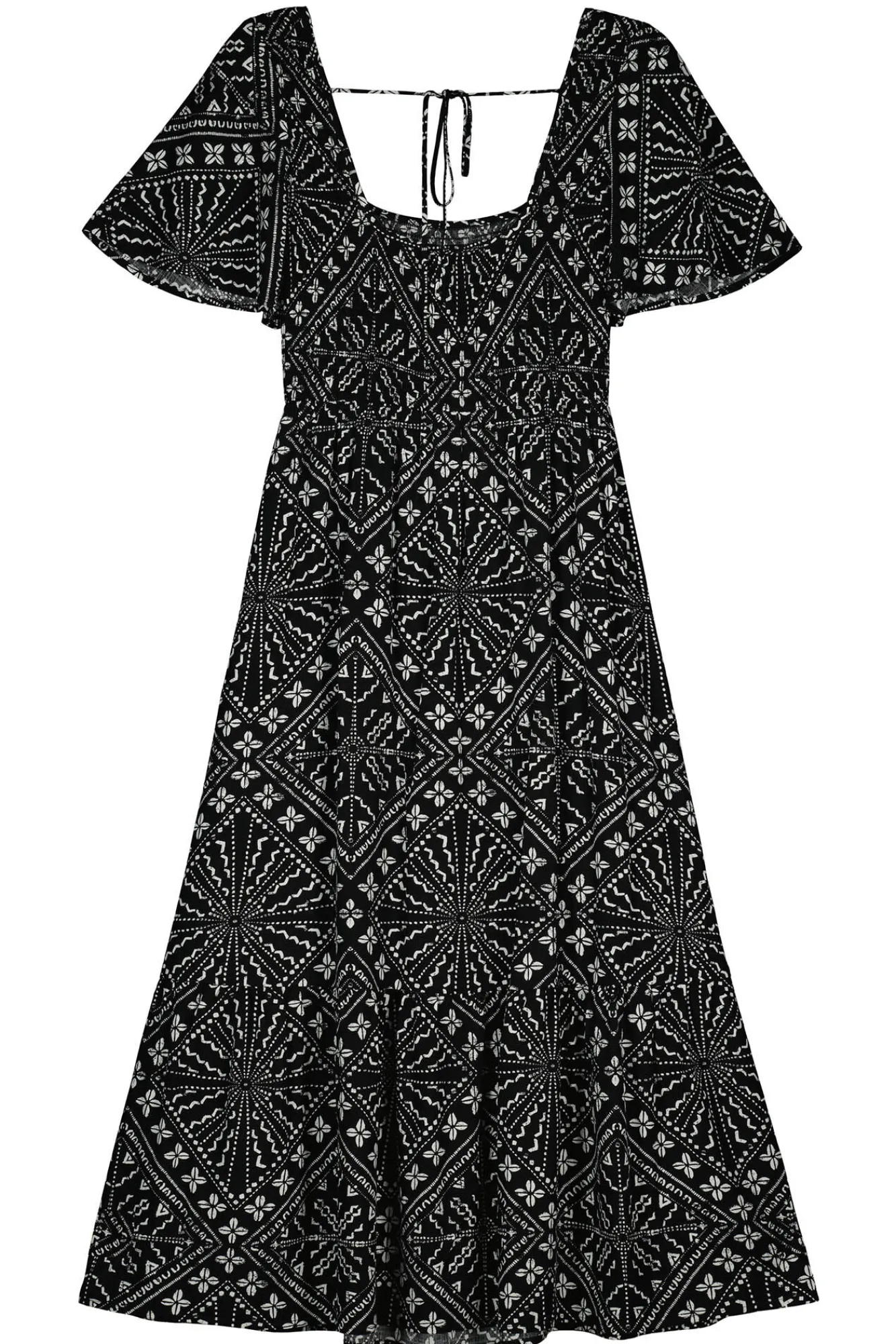 * Vestido Midi Nido De Abeja Estampado Negro Discount