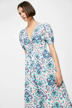 * Vestido Midi Nudo Escote Lino Algodon Amarillo