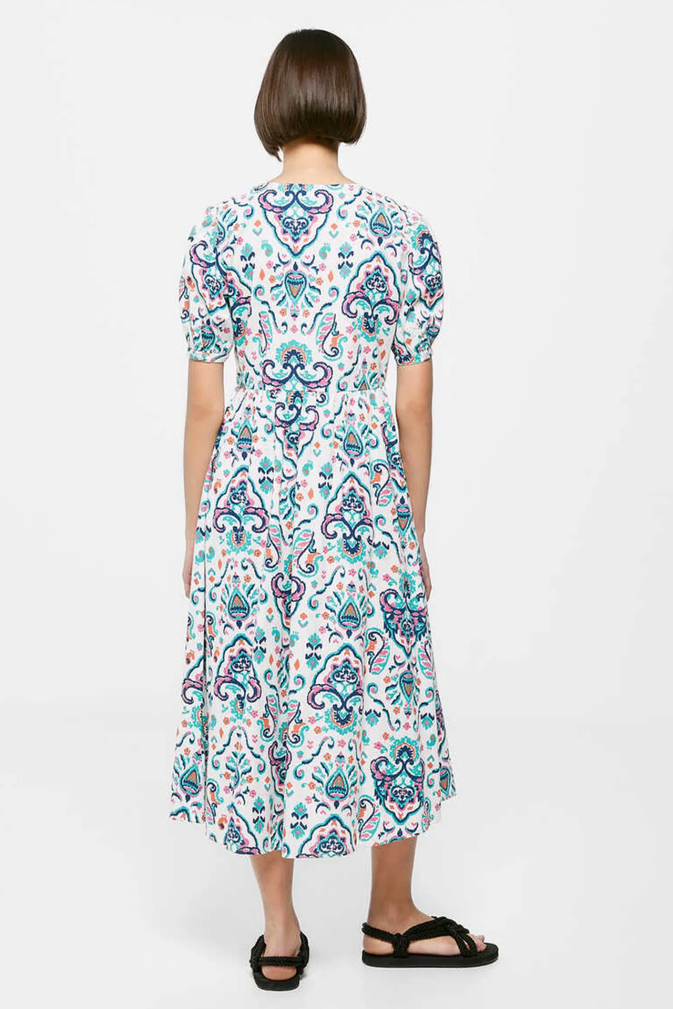 * Vestido Midi Nudo Escote Lino Algodon Amarillo