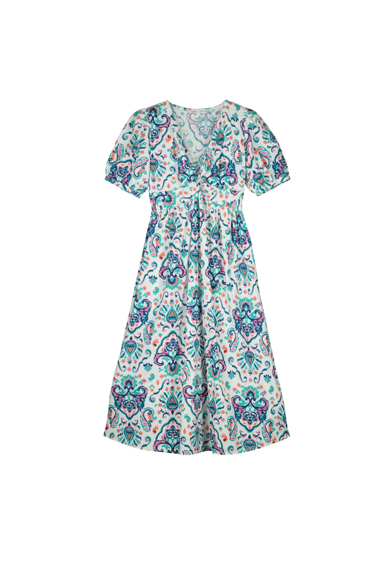 * Vestido Midi Nudo Escote Lino Algodon Amarillo