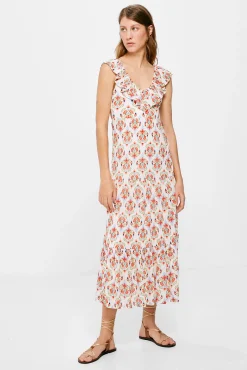 * Vestido Midi Paneles Estampado Amarillo