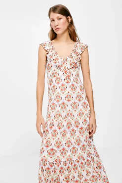 * Vestido Midi Paneles Estampado Amarillo