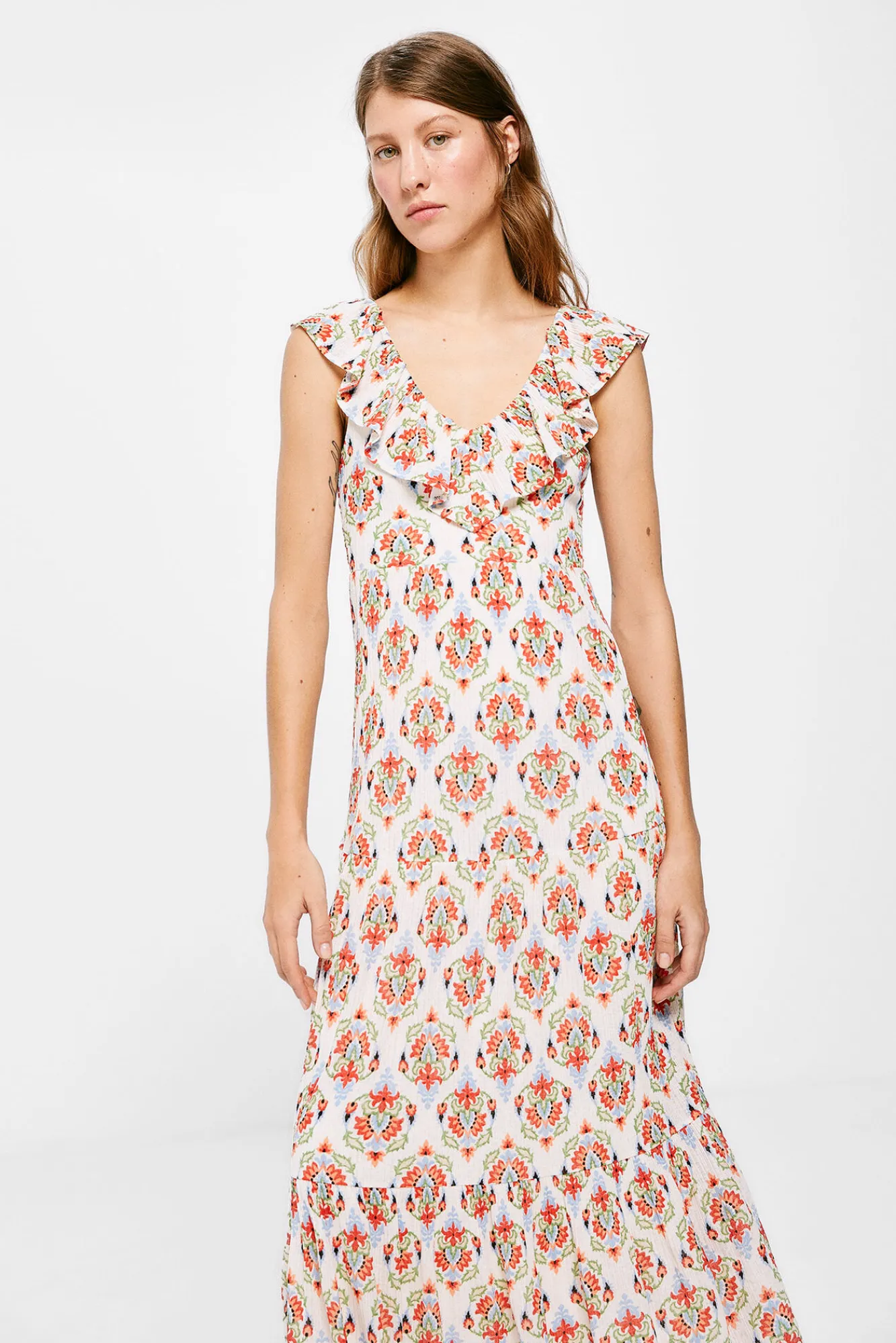 * Vestido Midi Paneles Estampado Amarillo