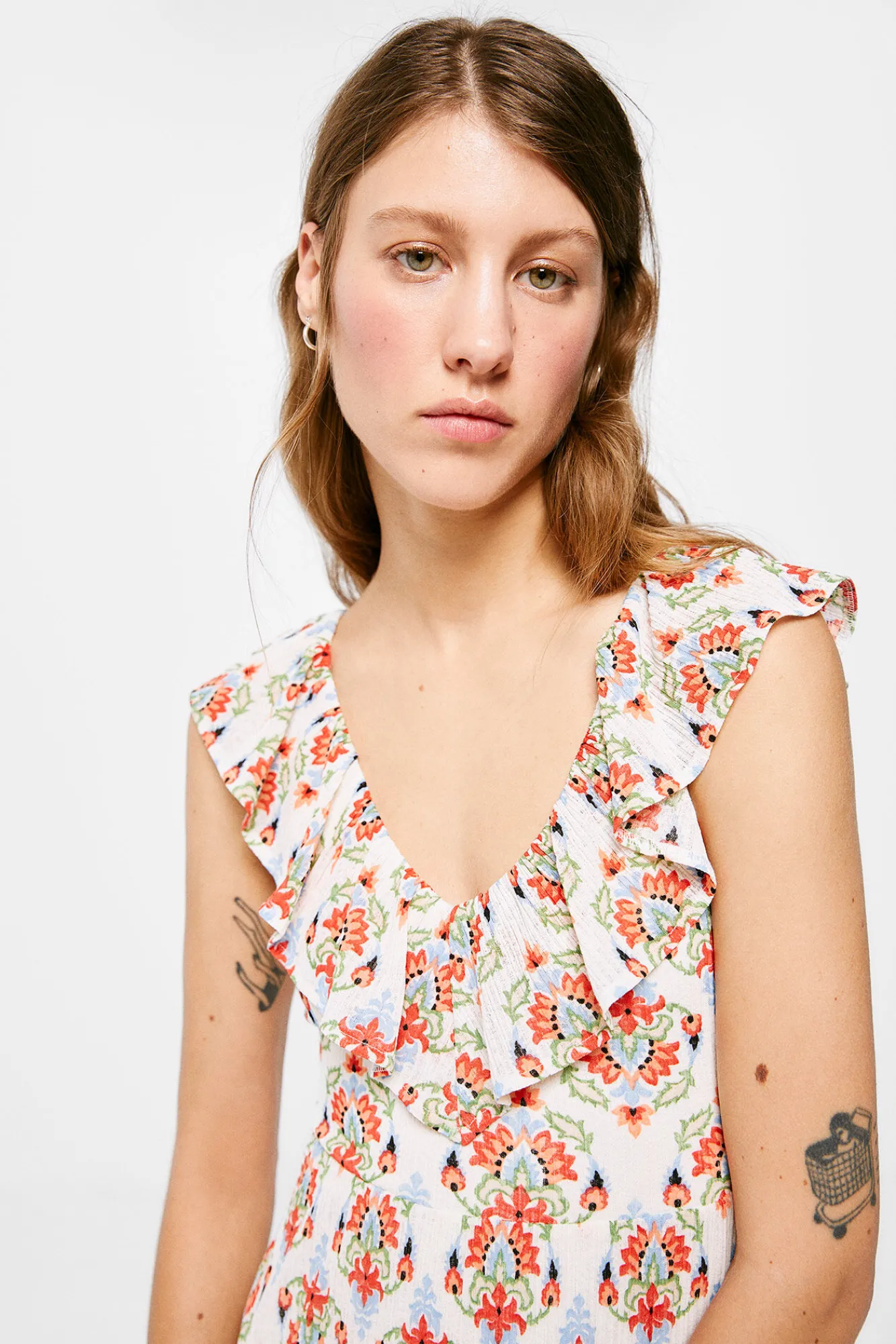 * Vestido Midi Paneles Estampado Amarillo
