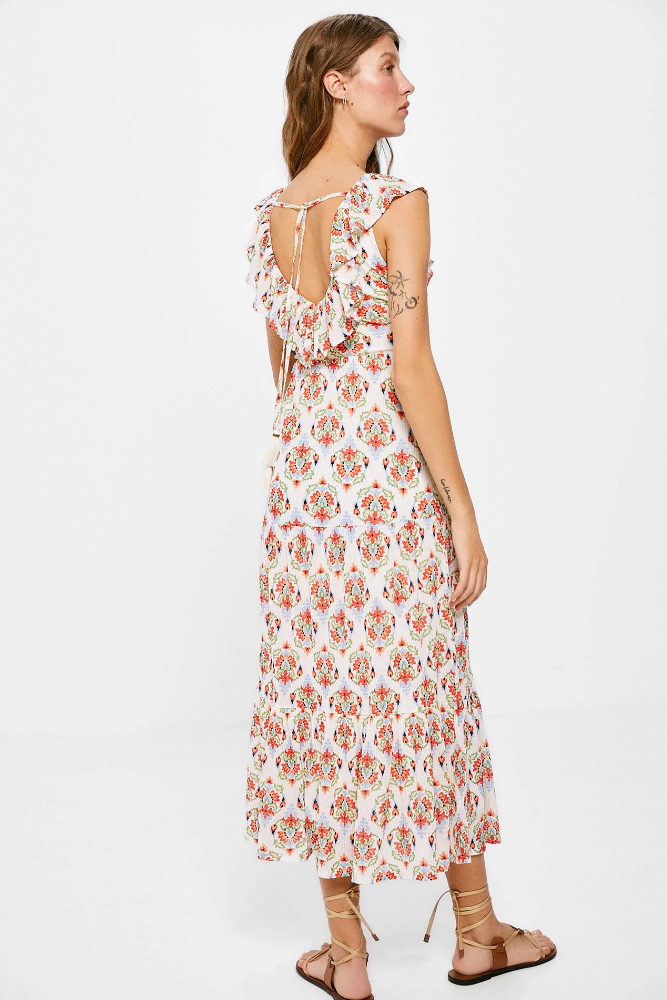 * Vestido Midi Paneles Estampado Amarillo