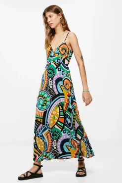 * Vestido Midi Popelin Aberturas Negro Online