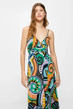 * Vestido Midi Popelin Aberturas Negro Online