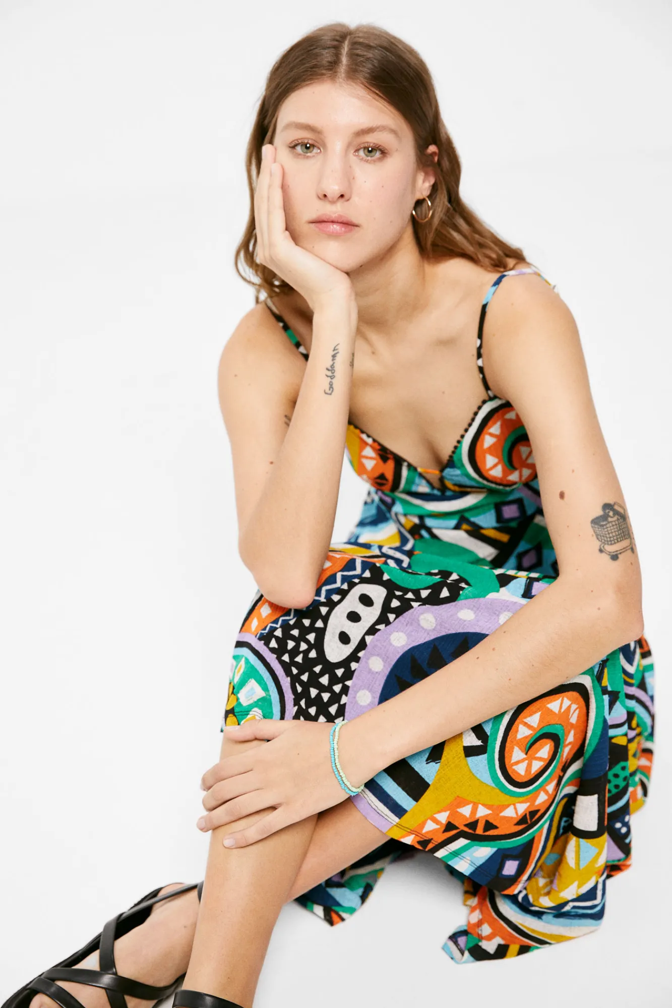* Vestido Midi Popelin Aberturas Negro Online