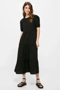 * Vestido Midi Popelin Paneles Negro Sale