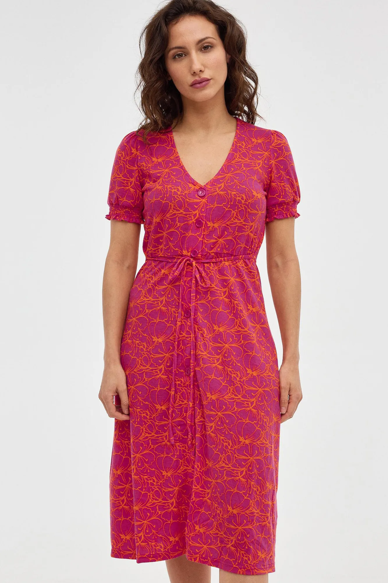 Inside Vestido Midi Print Con Botones Morado