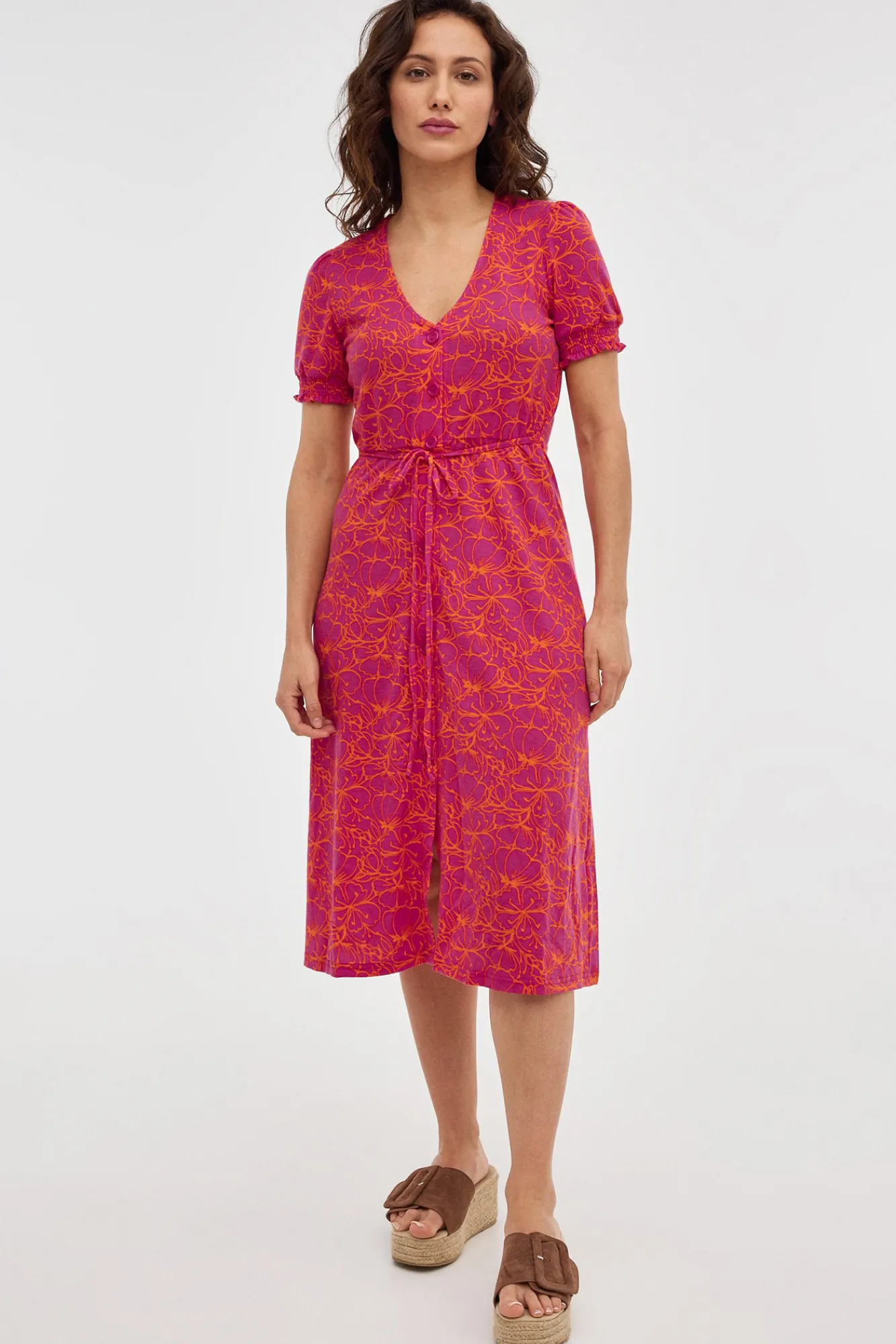 Inside Vestido Midi Print Con Botones Morado