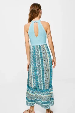 * Vestido Midi Punto Combinado Azul New