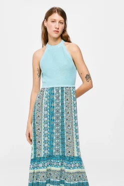 * Vestido Midi Punto Combinado Azul New