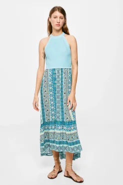 * Vestido Midi Punto Combinado Azul New